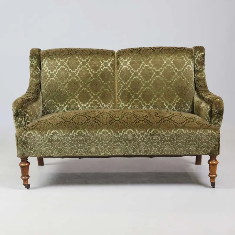 19Th-Century Salon Sofa In Patterned Green Velvet 1