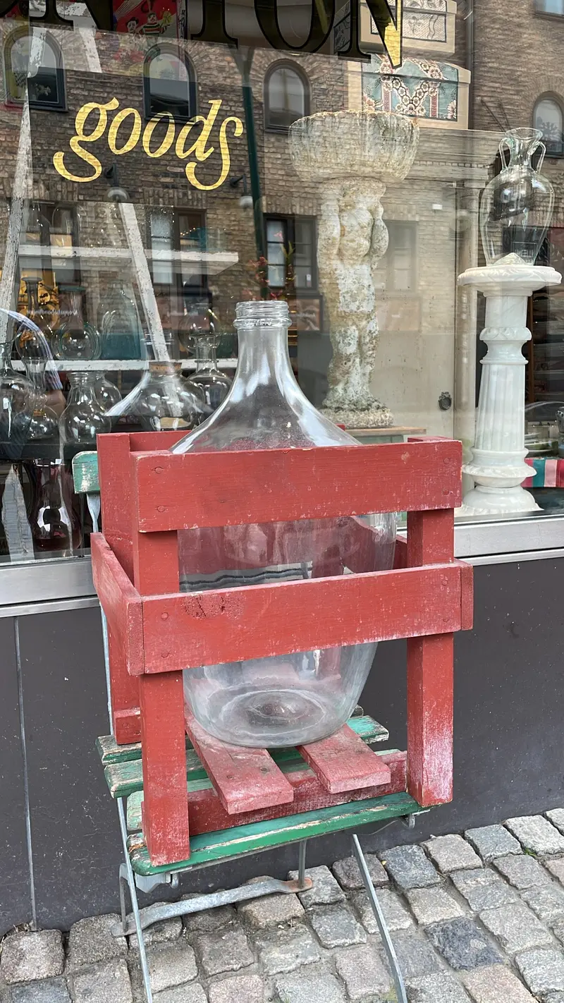 Antique Demijohn With Red Crate 1