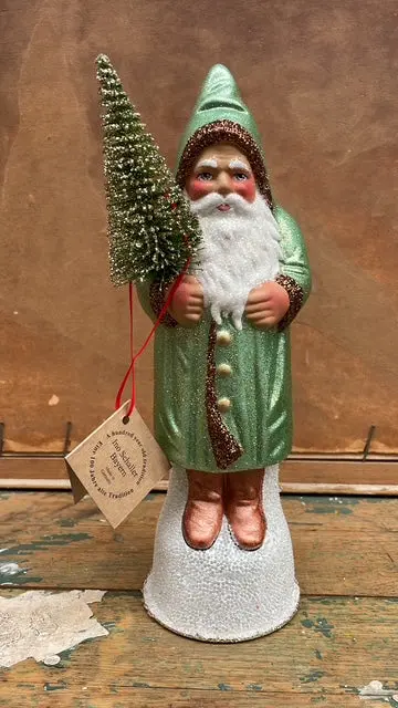Antiqued Mint Green Santa With Copper Trim & Boots  | Ino Schaller 1