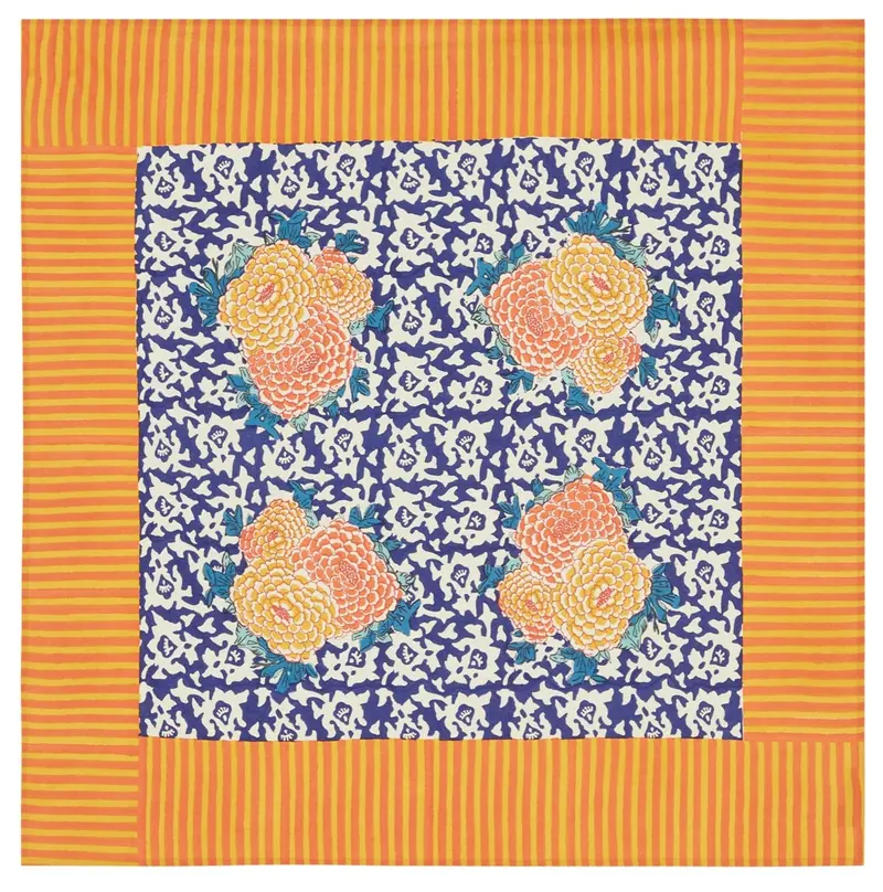 Arabesque Corolla Blue Natural Cotton Cloth 110X110 | Lisa Corti 1
