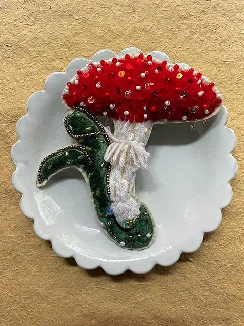 Beaded Amanita Muscaria Mushroom Christmas Ornament 1