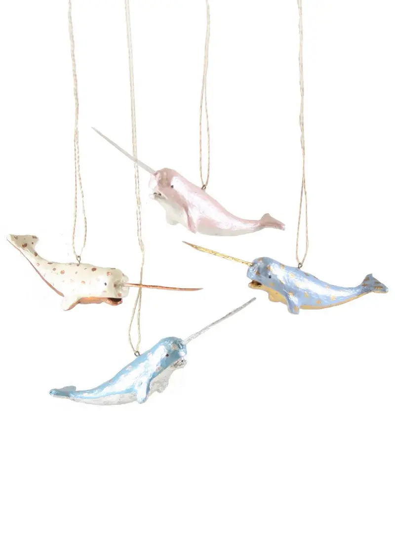 Blue And Gold Festive Narwhal | Christmas Ornament 1