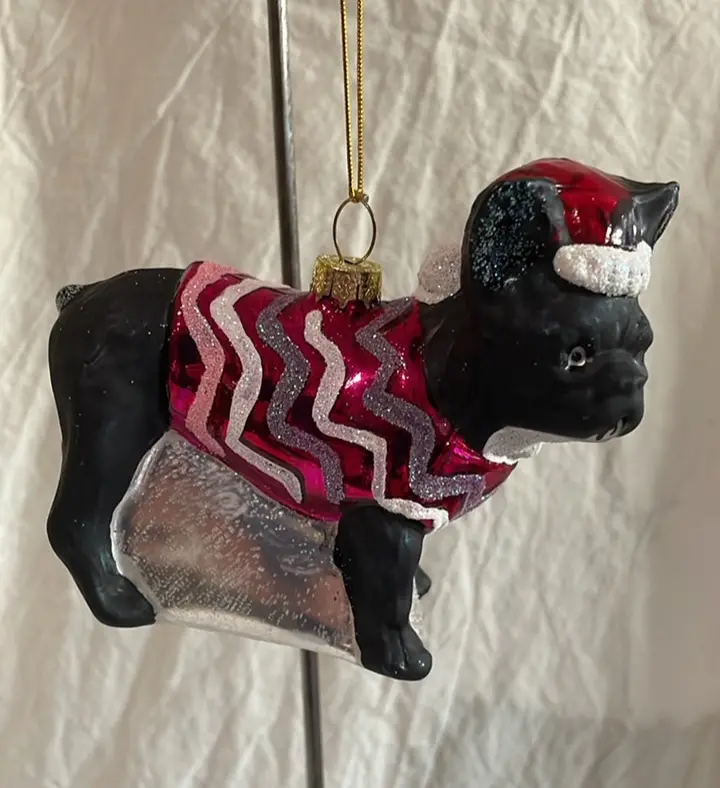 Bundled Up Dog - Frenchie | Christmas Ornament 1