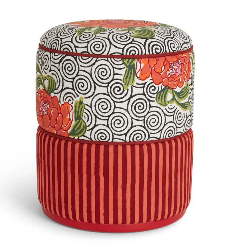 Camelia Black And Stripes Maroon/Orange Pouf - Ottoman | Lisa Corti 1