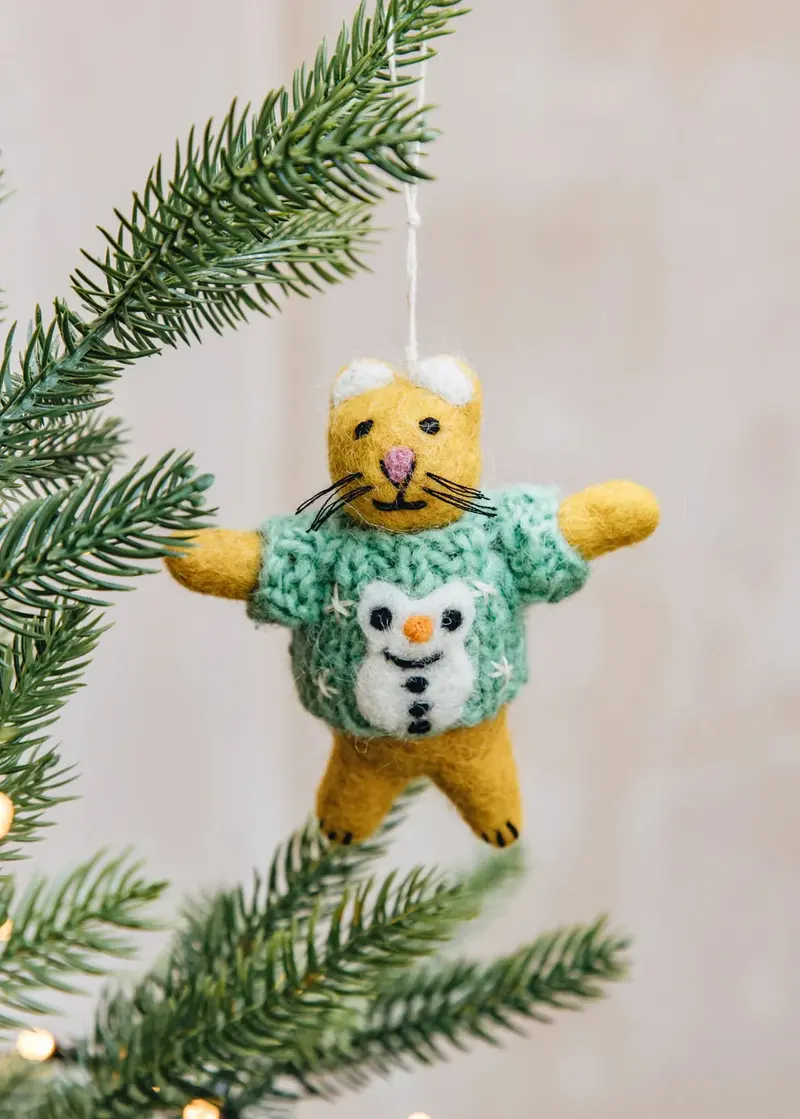 Cat With Snowman Sweater Ornament | Christmas Ornament 1