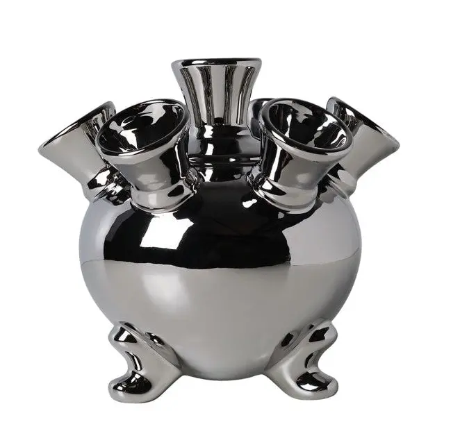 Chrome Cylinder Vase 18.5Cm | Heinen Delfts Blauw 1