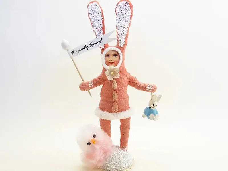 Dark Pink Bunny Child Figure - Vintage By Crystal | Vintage By Crystal Spun Cotton Ornament 1