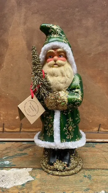 Deep Green Brushstroke Santa With Goldflakes | Ino Schaller 1