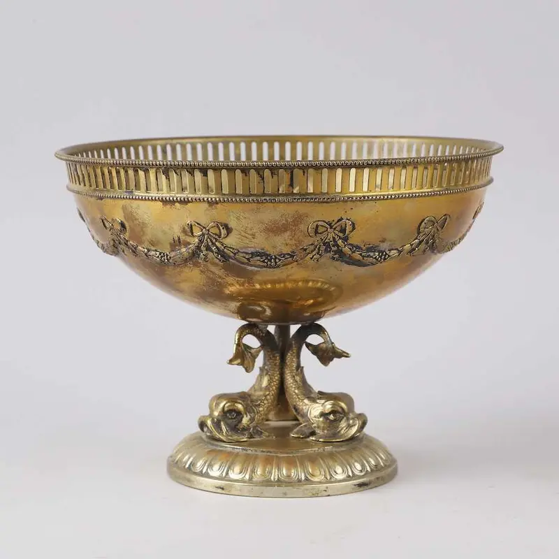 Empire Style Centerpiece Bowl With Dolphin Base | Brass & Nickel Silver 1