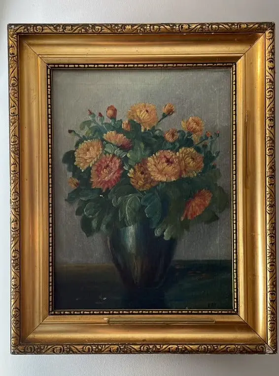 Estate Floral Painting In Wooden Frame #2 1