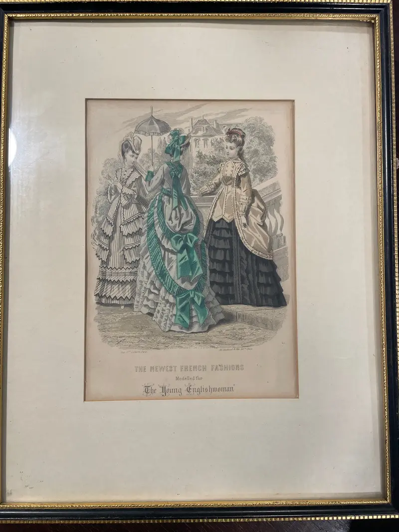 Framed Antique Fashion Print, “The Newest French Fashions” (The Young Englishwoman) #1 1