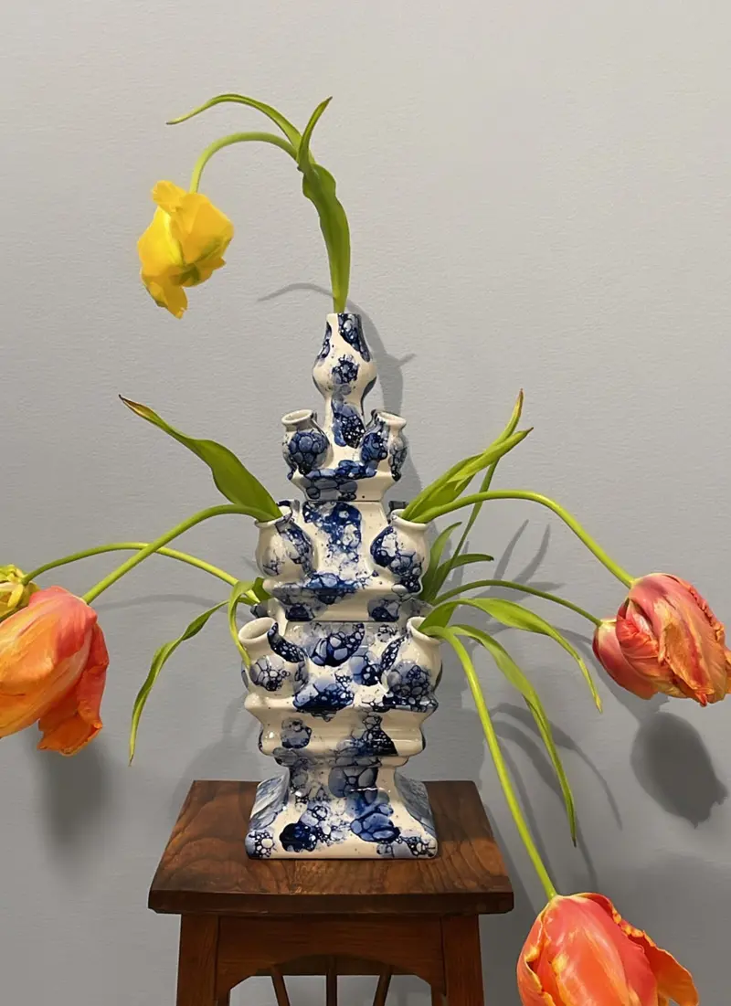Hand Painted Bubble Three Tier Tulip Vase In Blue | Heinen Delfts Blauw 1