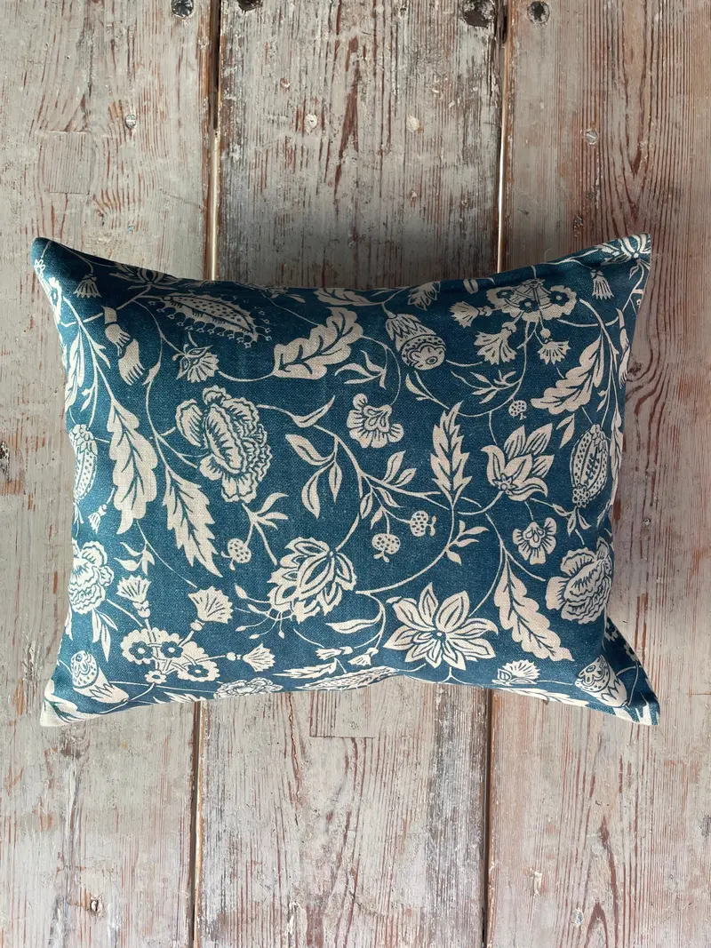 Indienne Blue Small Cushion | Antoinette Poisson Linen Cushion – Domino Paper Design 1