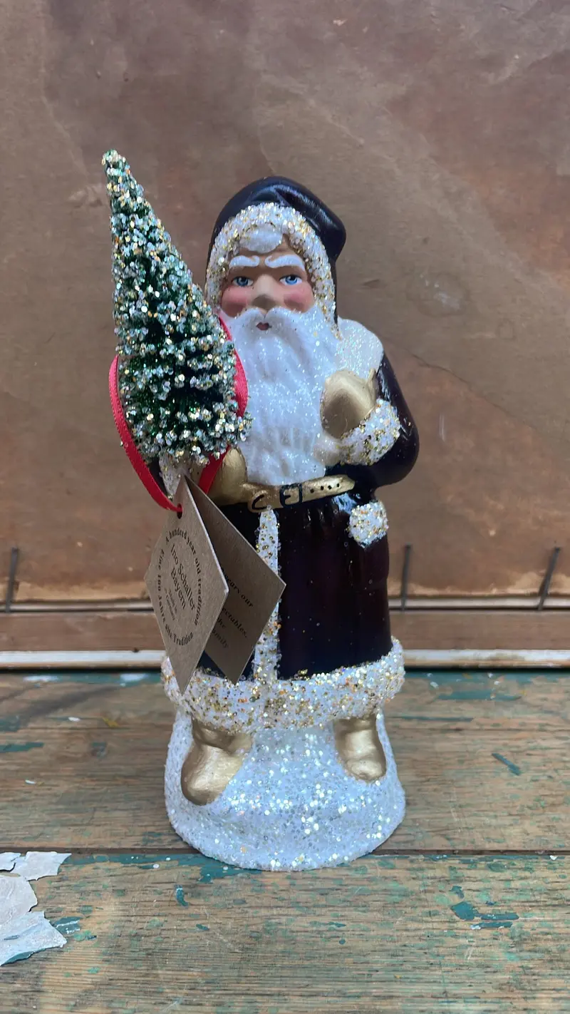 Matte Brown Santa With Gold Glitter Trim | Ino Schaller 1