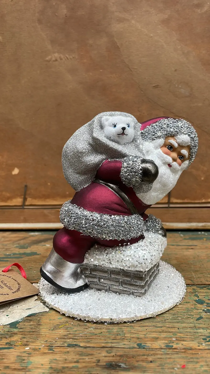 Matte "Red Wine" Santa On Chimney With Bear| Ino Schaller 1
