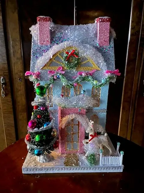 Merry Reindeer Chateau Christmas House – Glittery Storybook Holiday Décor 1