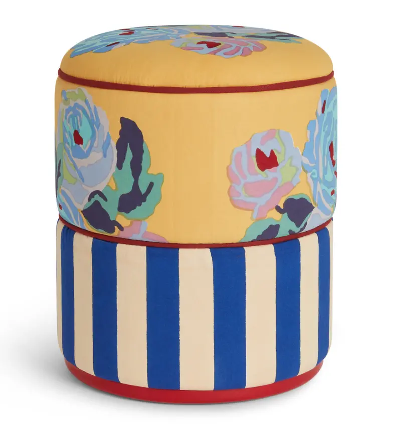 Nizam Mustard And Stripes Blue/Natural Pouf - Ottoman | Lisa Corti 1