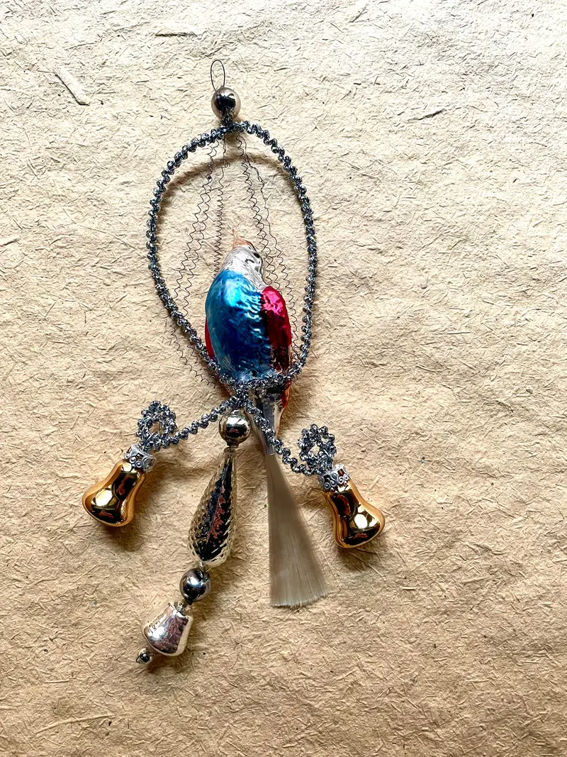 Nostalgic Victorian Bird Ornament - Blue Red And Gold | Nostalgie Christbaumschmuck 1