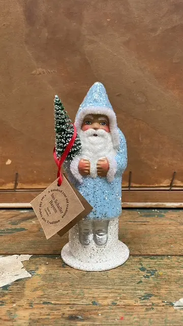 Pale Blue Glitter Santa With Silver Boots| Ino Schaller 1