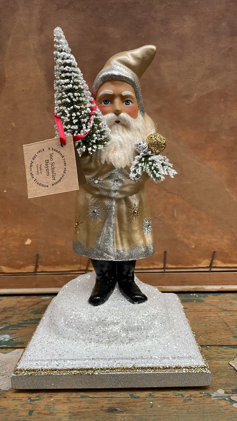 Pale Gold Santa With Gold & Silver Crystals On Display | Ino Schaller 1