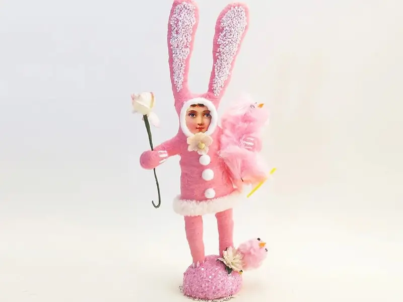 Pink Bunny Child Figure - Vintage By Crystal | Vintage By Crystal Spun Cotton Ornament 1