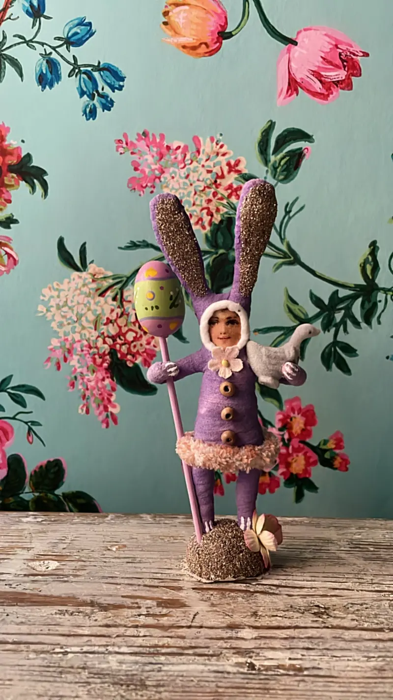 Purple Bunny Child Figure - Vintage By Crystal | Vintage By Crystal Spun Cotton Ornament 1