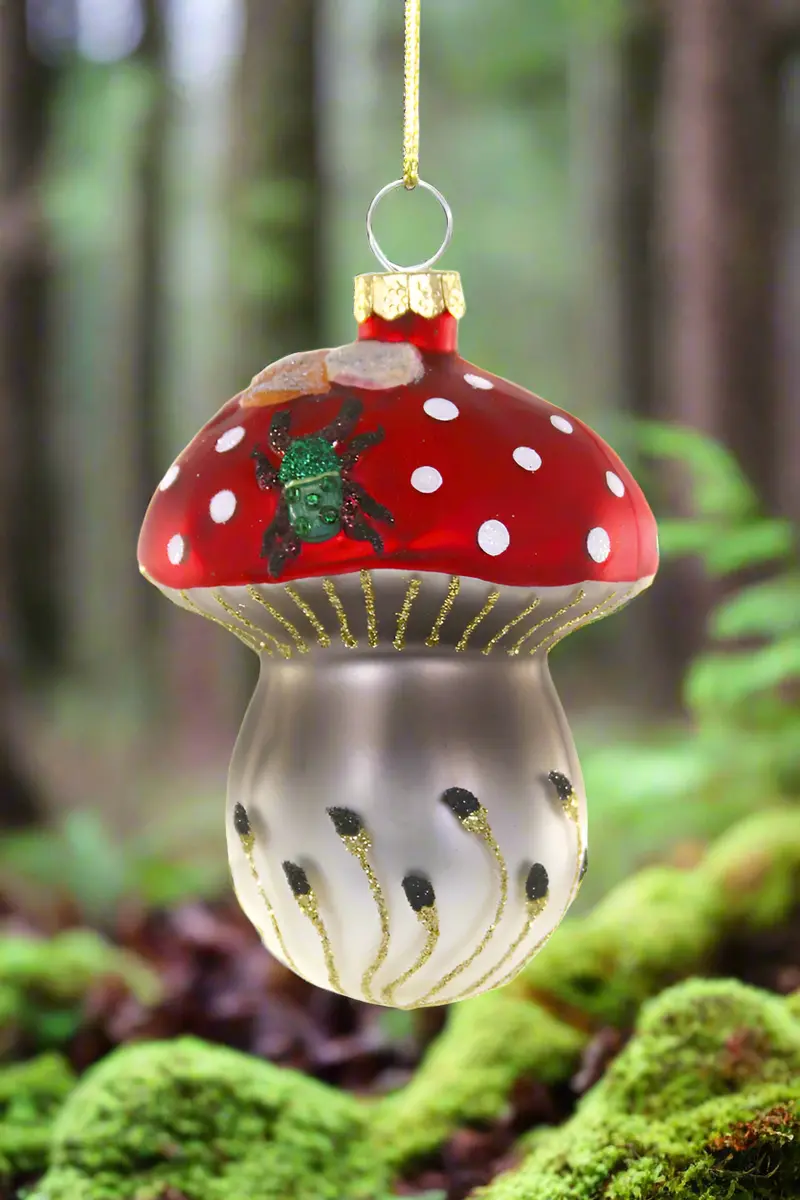 Red Glass Mushroom With Beetle | Christmas Ornament 1