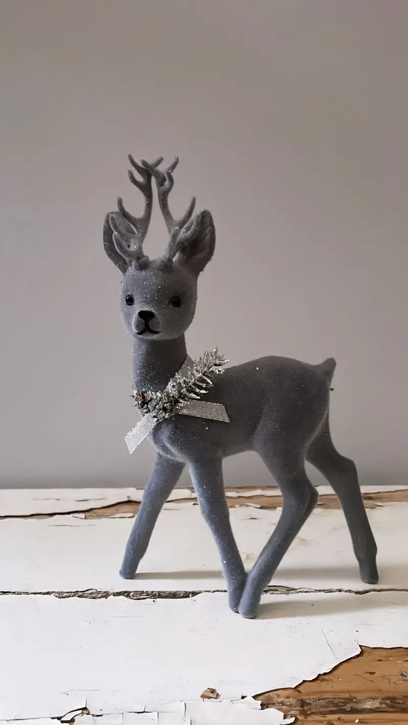 Silver Velvet Deer With Frost Decoration | Ino Schaller 1