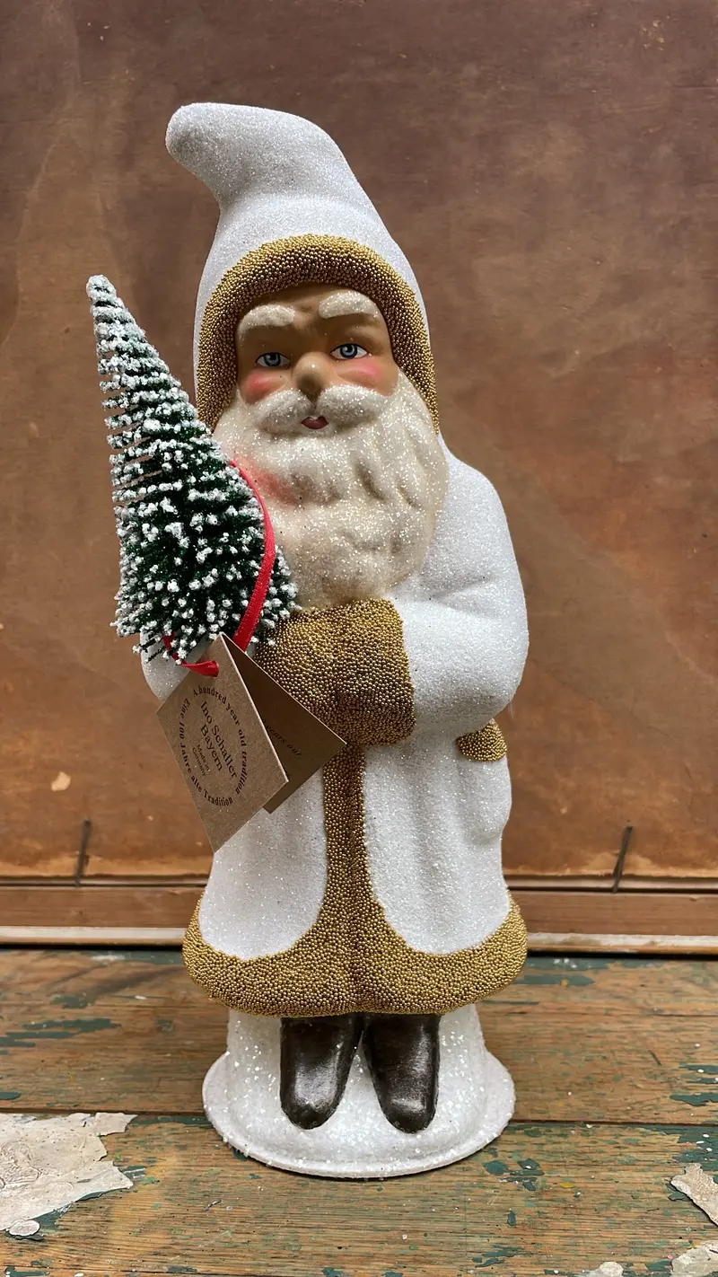 Snow White Glitter Santa With Golden Beaded Edge | Ino Schaller 1