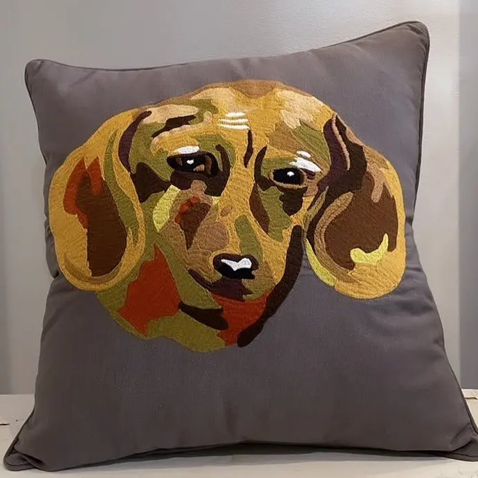 “Spike” Dachshund Dog Embroidered Cushion 1