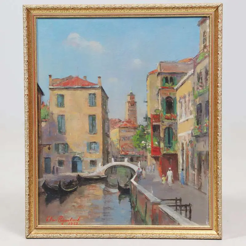 Venetian Canal Scene, 1952 | Oil On Canvas By Vital Van Puyenbroeck 1