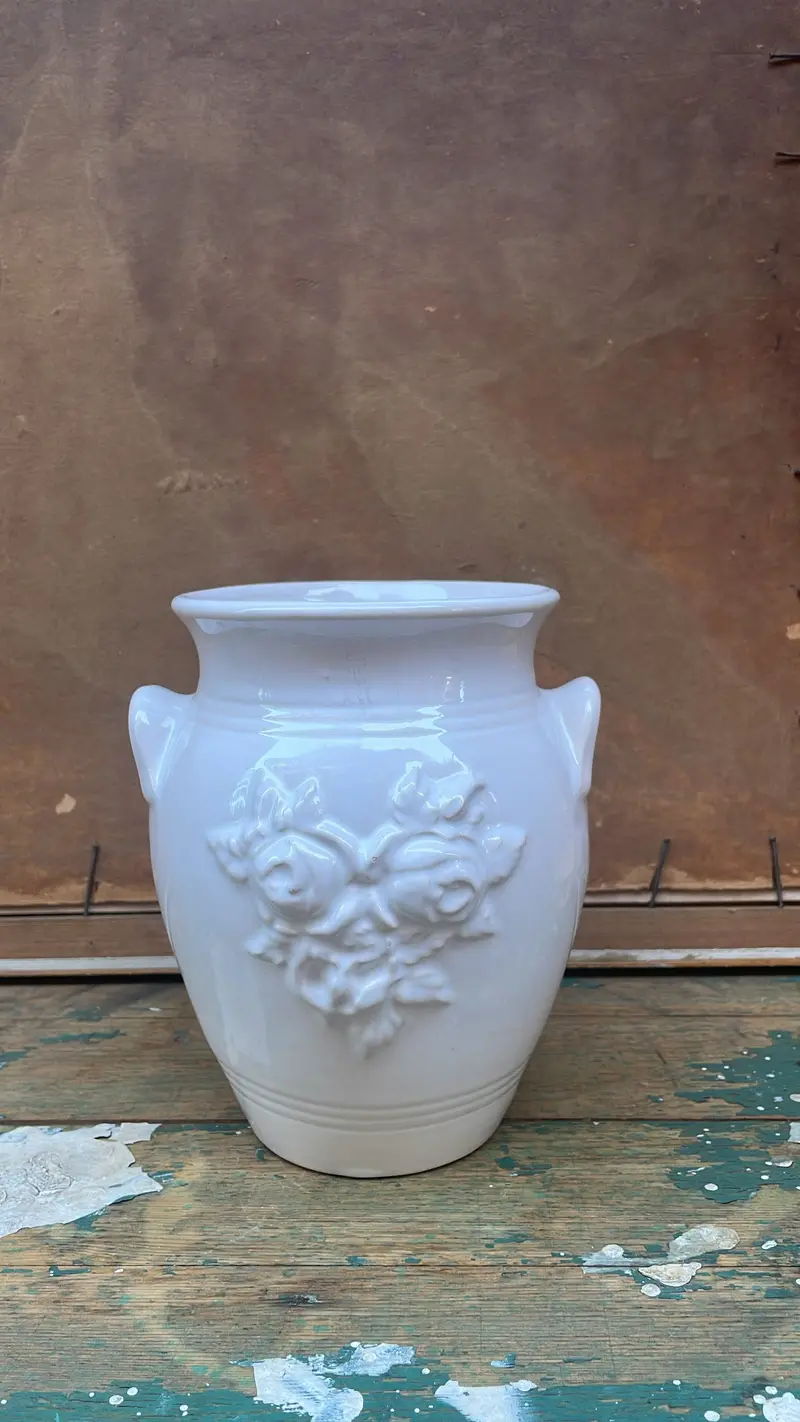 Vintage Guldkroken Hjo Ceramic Vessel With Raised Floral Relief 1