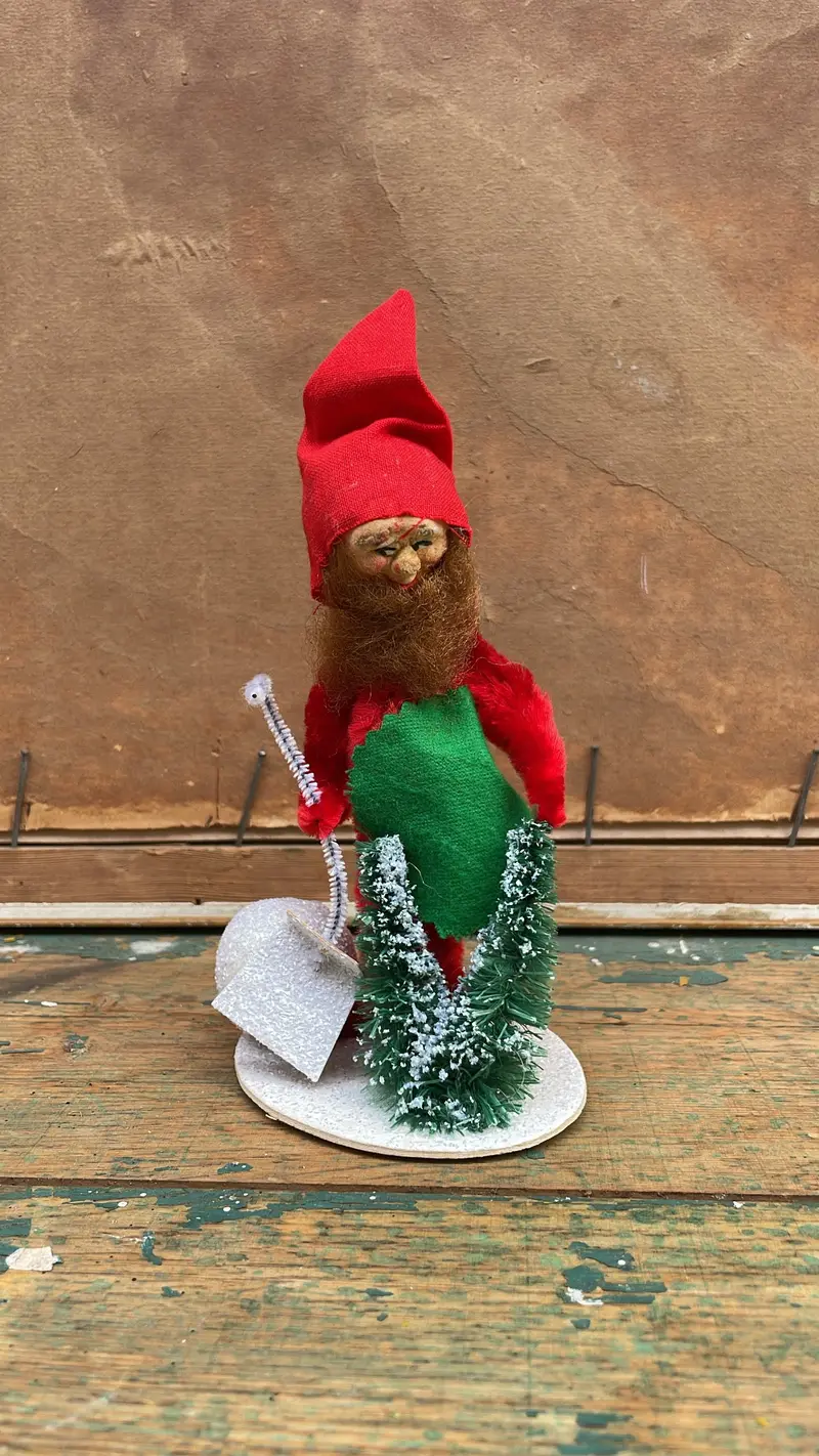 Vintage Handmade Scandinavian Tomte With Flocked Trees | Swedish Nisse Christmas Decor 1