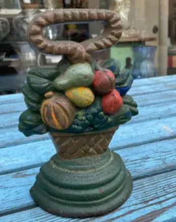 Vintage Painted Cast Iron Basket Doorstop - Nantucket 1