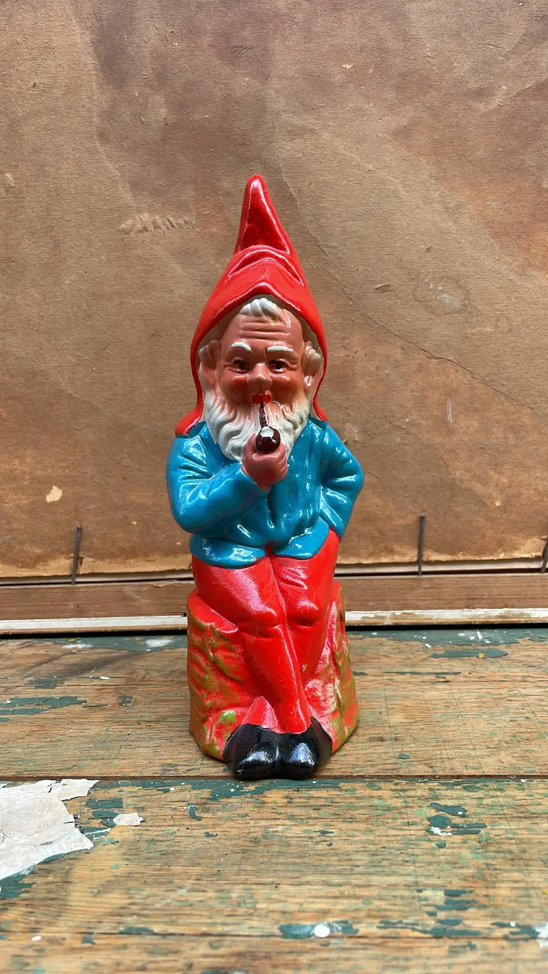 Vintage Scandinavian Pipe-Smoking Tomte Figurine — Hand-Painted Mid-Century Santa 1