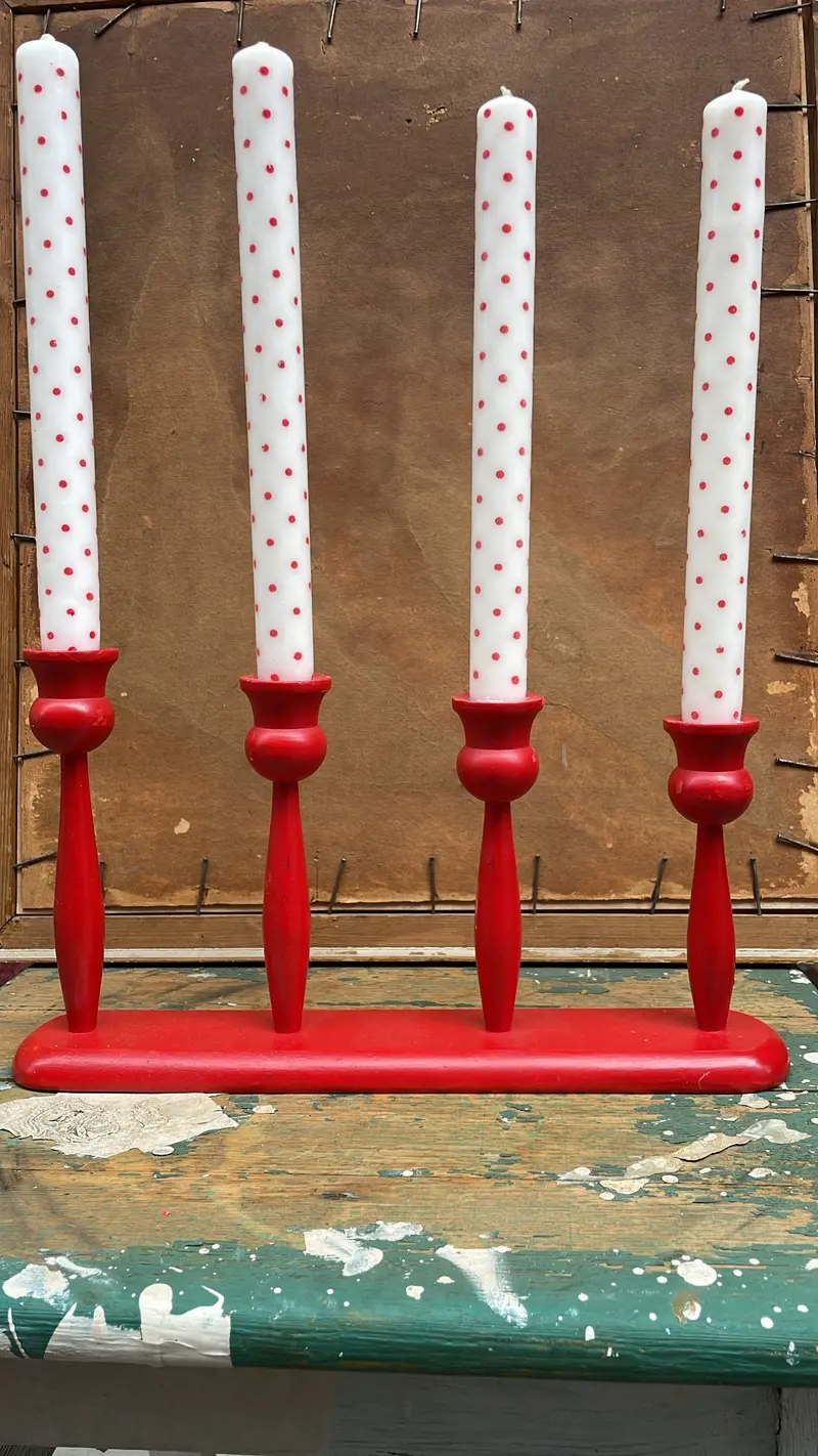 Vintage Scandinavian Red Wooden Advent Candle Holder 1