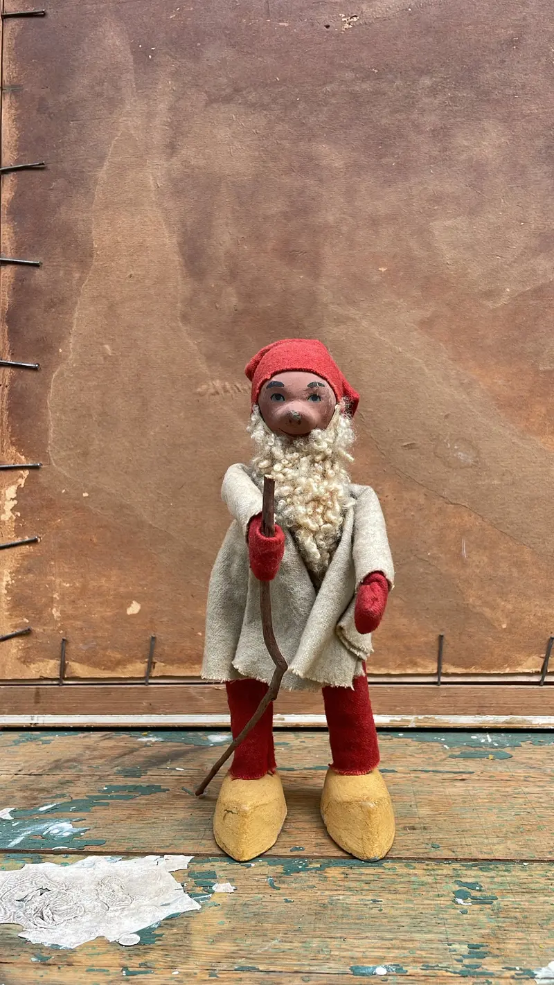 Vintage Swedish Tomte Figurine With Wooden Staff — Svensk Slöjd Folk Art 1